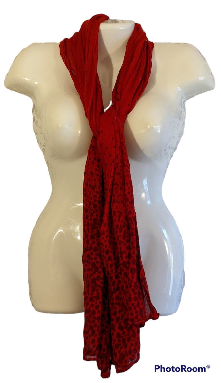 Target Brand 72 Inch Extra Long Red & Black Animal Print Dotted Scarf OS